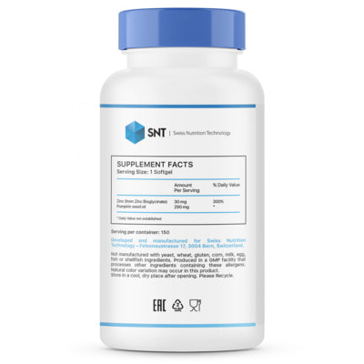 SNT Zinc Chelate 30 mg 150 softgels (фото, вид 1)